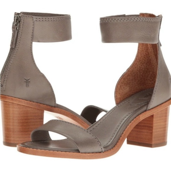 Frye Brielle Grey Strap Wood Heeled Sandal Summer Spring Formal Casual Low Heel - Picture 4 of 14